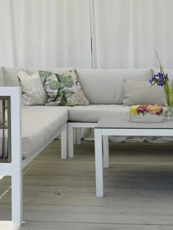 Hot Beliani Set di divani angolari da giardino 4 posti BORELLO Lato Sinistro Metallo Beige Bianco Beige Marrone
