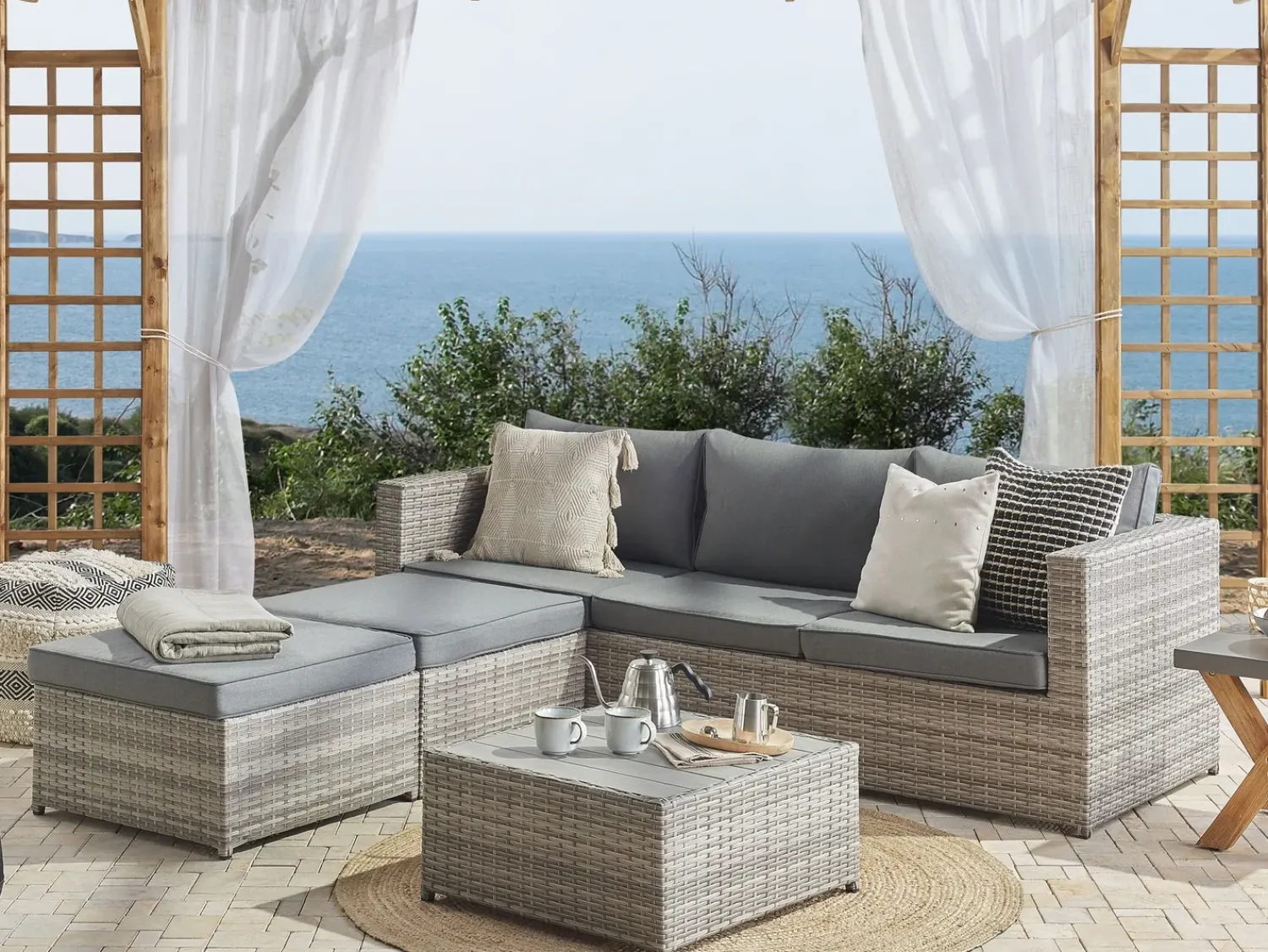 Best Beliani Set di divani angolari da giardino 5 posti SABBIA Modulare Rattan sintetico (PE) chiaro Grigio