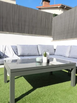 Outlet Beliani Set di divani angolari da giardino 6 posti FORANO Metallo Grigio Grigio Nero