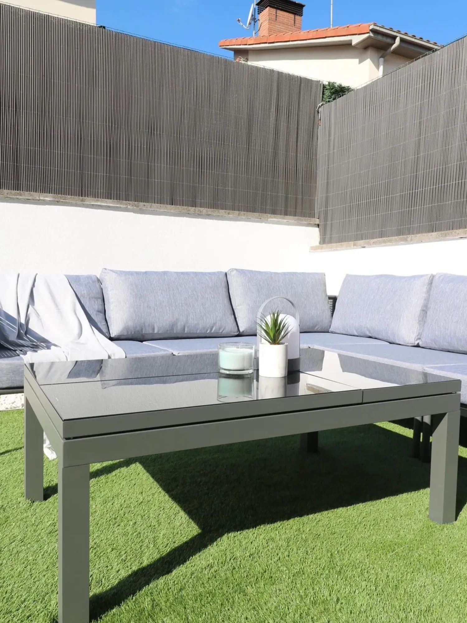 Outlet Beliani Set di divani angolari da giardino 6 posti FORANO Metallo Grigio Grigio Nero