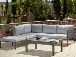 Outlet Beliani Set di divani angolari da giardino 6 posti FORANO Metallo Grigio Grigio Nero