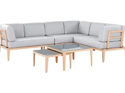 Beliani Set di divani angolari da giardino 6 posti RIMA III Lato Sinistro Modulare Metallo Grigio Marrone Grigio