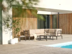 Clearance Beliani Set di divani angolari da giardino 6 posti RIMA III Lato Sinistro Modulare Metallo Beige Beige Grigio