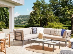 Clearance Beliani Set di divani angolari da giardino 6 posti RIMA III Lato Sinistro Modulare Metallo Beige Beige Grigio