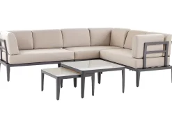Clearance Beliani Set di divani angolari da giardino 6 posti RIMA III Lato Sinistro Modulare Metallo Beige Beige Grigio