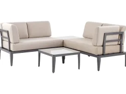 Clearance Beliani Set di divani angolari da giardino 6 posti RIMA III Lato Sinistro Modulare Metallo Beige Beige Grigio