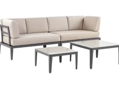 Clearance Beliani Set di divani angolari da giardino 6 posti RIMA III Lato Sinistro Modulare Metallo Beige Beige Grigio