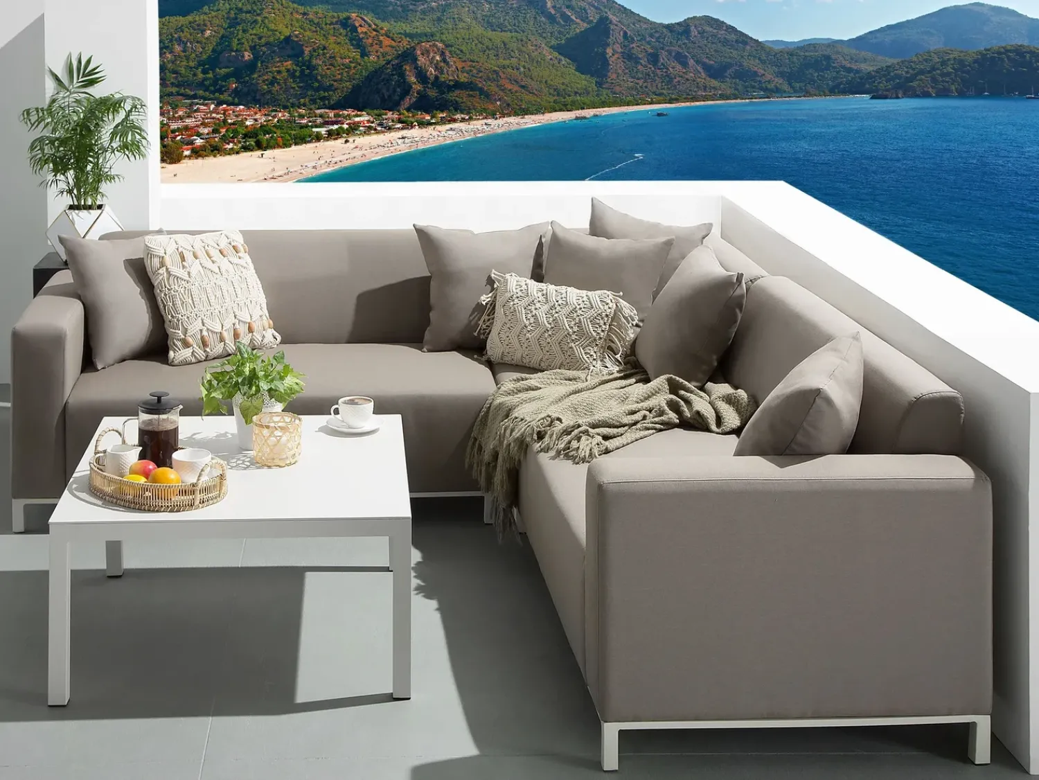 Discount Beliani Set di divani angolari da giardino 5 posti BELIZE Modulare Beige Bianco Beige