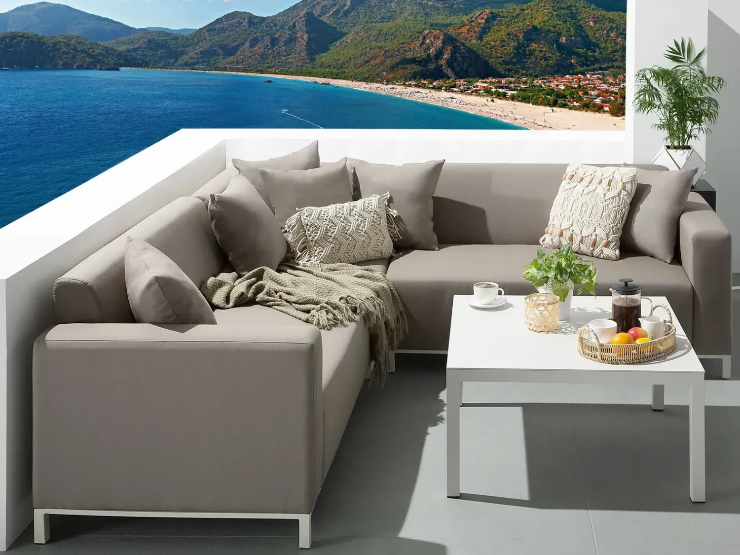 Discount Beliani Set di divani angolari da giardino 5 posti BELIZE Modulare Beige Bianco Beige