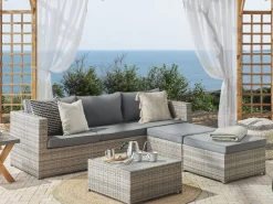 Clearance Beliani Set di divani angolari da giardino 5 posti SABBIA Modulare Rattan sintetico (PE) chiaro Grigio