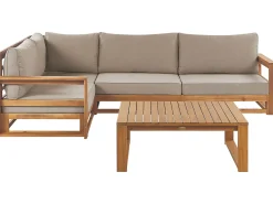 New Beliani Set di divani angolari da giardino 4 posti TIMOR Modulare Legno di acacia certificato Marrone chiaro Beige Marrone Grigio
