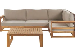 Hot Beliani Set di divani angolari da giardino 4 posti TIMOR Modulare Legno di acacia certificato Marrone chiaro Beige Marrone Grigio