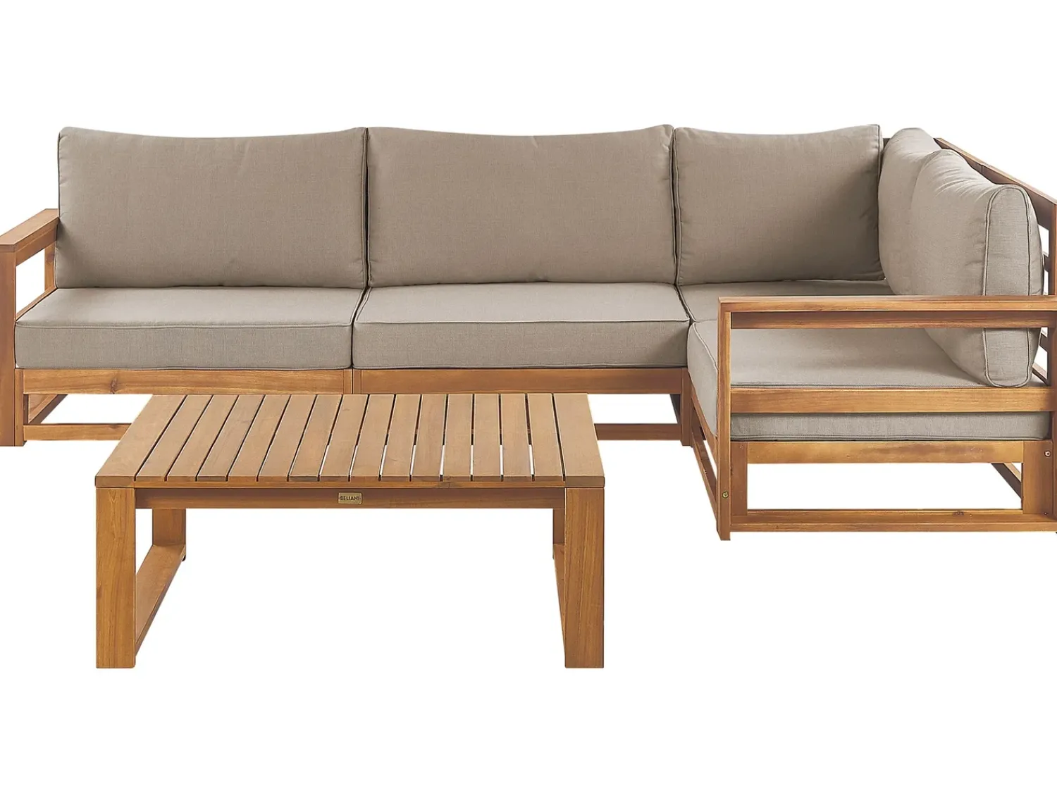 Hot Beliani Set di divani angolari da giardino 4 posti TIMOR Modulare Legno di acacia certificato Marrone chiaro Beige Marrone Grigio