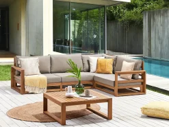 Hot Beliani Set di divani angolari da giardino 4 posti TIMOR Modulare Legno di acacia certificato Marrone chiaro Beige Marrone Grigio