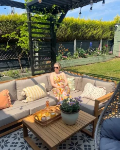 Hot Beliani Set di divani angolari da giardino 4 posti TIMOR Modulare Legno di acacia certificato Marrone chiaro Beige Marrone Grigio