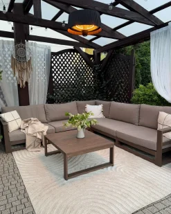 Discount Beliani Set di divani angolari da giardino 5 posti TIMOR Modulare Legno di acacia certificato Marrone scuro Beige Grigio Marrone