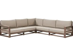 Discount Beliani Set di divani angolari da giardino 5 posti TIMOR Modulare Legno di acacia certificato Marrone scuro Beige Grigio Marrone