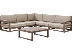 Discount Beliani Set di divani angolari da giardino 5 posti TIMOR Modulare Legno di acacia certificato Marrone scuro Beige Grigio Marrone