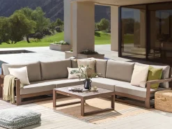 Discount Beliani Set di divani angolari da giardino 5 posti TIMOR Modulare Legno di acacia certificato Marrone scuro Beige Grigio Marrone