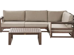 Sale Beliani Set di divani angolari da giardino 4 posti TIMOR Modulare Legno di acacia certificato Marrone scuro Beige Grigio Marrone