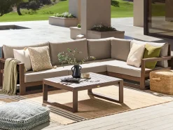 Sale Beliani Set di divani angolari da giardino 4 posti TIMOR Modulare Legno di acacia certificato Marrone scuro Beige Grigio Marrone