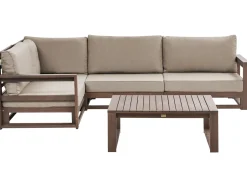 New Beliani Set di divani angolari da giardino 4 posti TIMOR Modulare Legno di acacia certificato Marrone scuro Beige Grigio Marrone