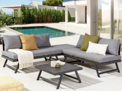 New Beliani Set di divani angolari da giardino 5 posti COCCORINO Metallo Grigio Grigio Nero