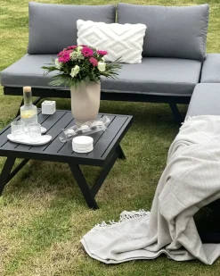 New Beliani Set di divani angolari da giardino 5 posti COCCORINO Metallo Grigio Grigio Nero