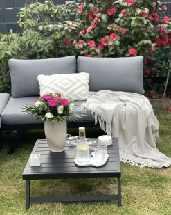 New Beliani Set di divani angolari da giardino 5 posti COCCORINO Metallo Grigio Grigio Nero