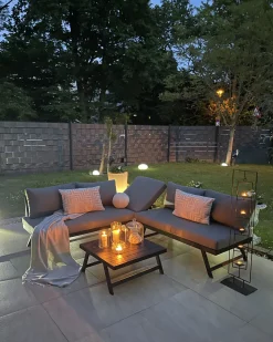 New Beliani Set di divani angolari da giardino 5 posti COCCORINO Metallo Grigio Grigio Nero