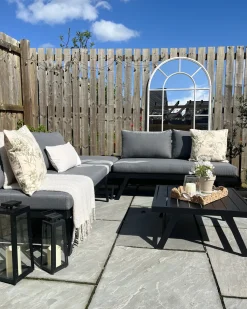 New Beliani Set di divani angolari da giardino 5 posti COCCORINO Metallo Grigio Grigio Nero