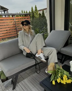 New Beliani Set di divani angolari da giardino 5 posti COCCORINO Metallo Grigio Grigio Nero