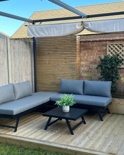 New Beliani Set di divani angolari da giardino 5 posti COCCORINO Metallo Grigio Grigio Nero