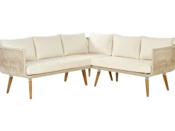 Online Beliani Set di divani angolari da giardino 5 posti ALCAMO Lato Sinistro Legno d'acacia Beige chiaro Beige Bianco Marrone