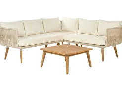 Online Beliani Set di divani angolari da giardino 5 posti ALCAMO Lato Sinistro Legno d'acacia Beige chiaro Beige Bianco Marrone