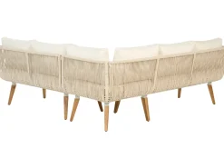 Online Beliani Set di divani angolari da giardino 5 posti ALCAMO Lato Sinistro Legno d'acacia Beige chiaro Beige Bianco Marrone
