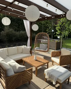 Sale Beliani Set di divani angolari da giardino 4 posti BARATTI Lato Sinistro Legno d'acacia Marrone Beige Marrone