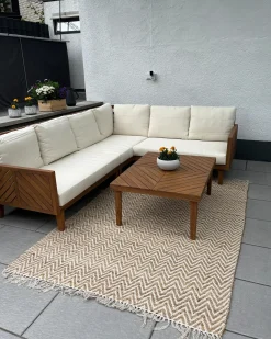 Sale Beliani Set di divani angolari da giardino 4 posti BARATTI Lato Sinistro Legno d'acacia Marrone Beige Marrone