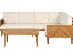 Sale Beliani Set di divani angolari da giardino 4 posti BARATTI Lato Sinistro Legno d'acacia Marrone Beige Marrone