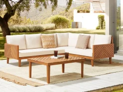 Sale Beliani Set di divani angolari da giardino 4 posti BARATTI Lato Sinistro Legno d'acacia Marrone Beige Marrone