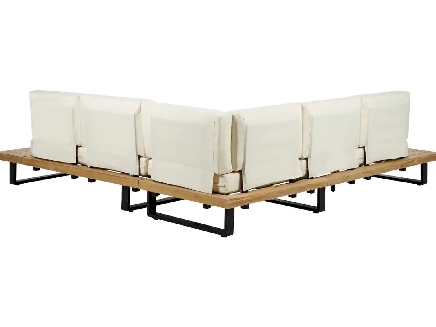 Hot Beliani Set di divani angolari da giardino 5 posti MYKONOS Lato destro Legno di acacia certificato Bianco sporco Bianco Marrone