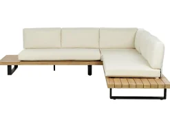 Hot Beliani Set di divani angolari da giardino 5 posti MYKONOS Lato destro Legno di acacia certificato Bianco sporco Bianco Marrone