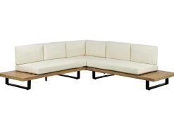 Hot Beliani Set di divani angolari da giardino 5 posti MYKONOS Lato destro Legno di acacia certificato Bianco sporco Bianco Marrone