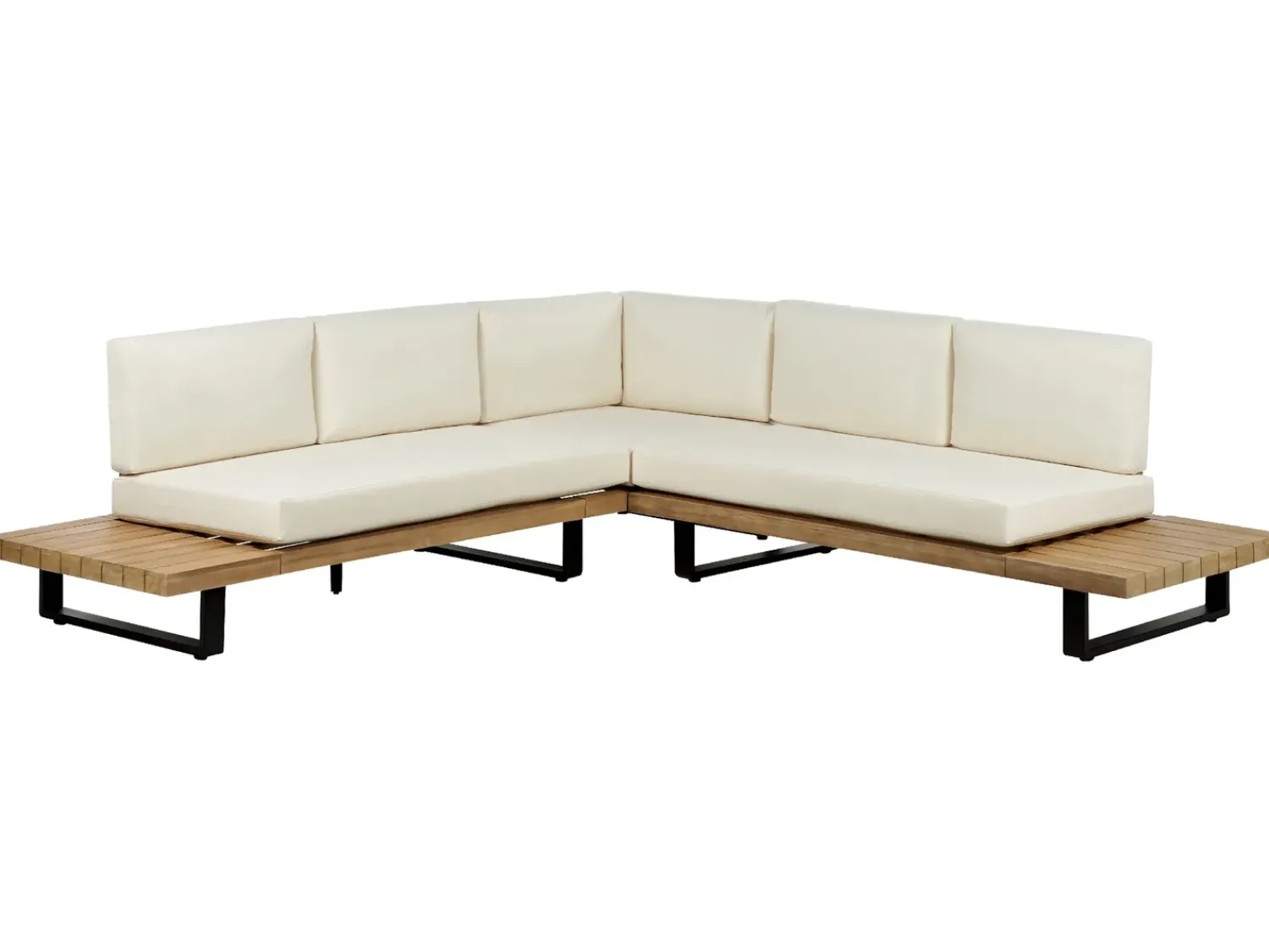 Hot Beliani Set di divani angolari da giardino 5 posti MYKONOS Lato destro Legno di acacia certificato Bianco sporco Bianco Marrone