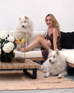 Hot Beliani Set di divani angolari da giardino 5 posti MYKONOS Lato destro Legno di acacia certificato Bianco sporco Bianco Marrone