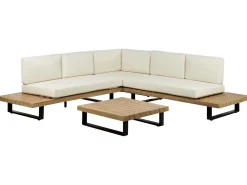 Hot Beliani Set di divani angolari da giardino 5 posti MYKONOS Lato destro Legno di acacia certificato Bianco sporco Bianco Marrone