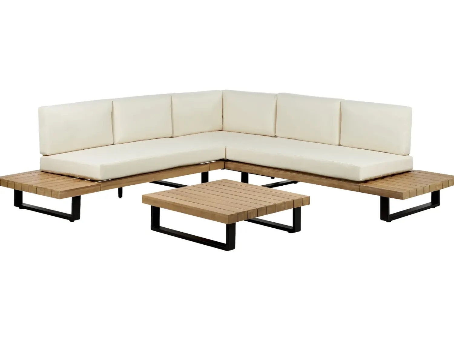 Hot Beliani Set di divani angolari da giardino 5 posti MYKONOS Lato destro Legno di acacia certificato Bianco sporco Bianco Marrone
