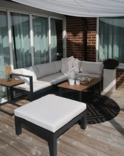 Beliani Set di divani angolari da giardino 5 posti MESSINA Lato Sinistro Metallo Beige Beige Marrone Nero