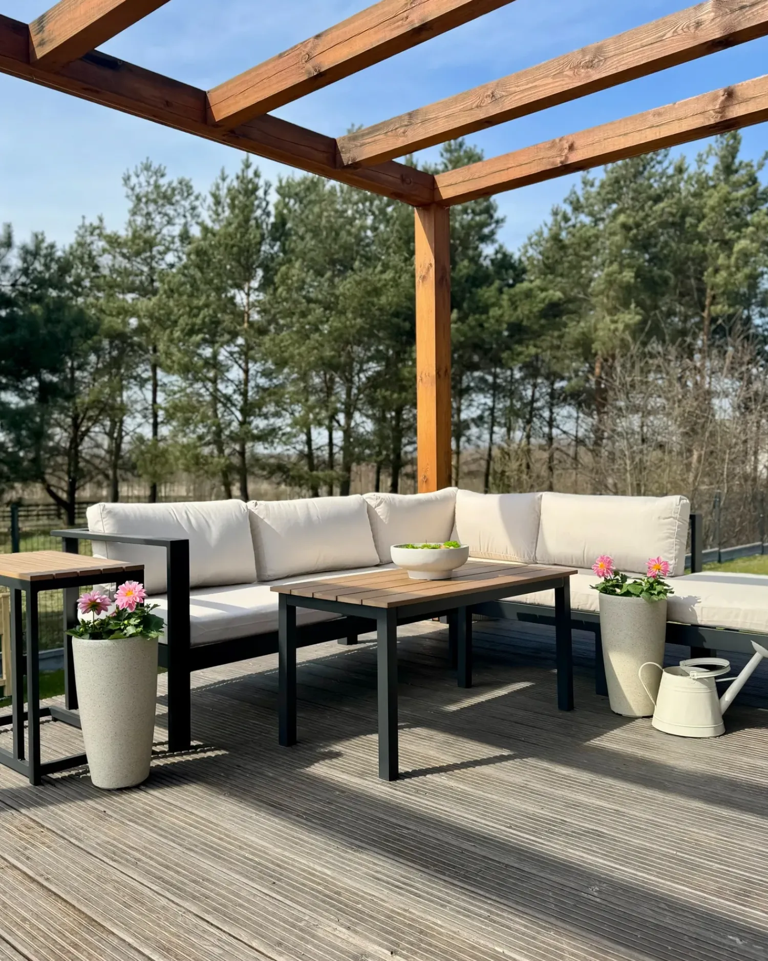 Beliani Set di divani angolari da giardino 5 posti MESSINA Lato Sinistro Metallo Beige Beige Marrone Nero