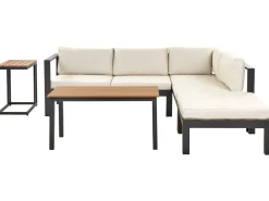 Beliani Set di divani angolari da giardino 5 posti MESSINA Lato Sinistro Metallo Beige Beige Marrone Nero